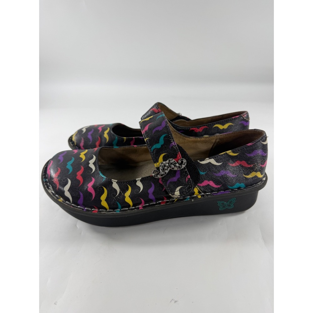 Alegria Paloma Mustache Leather Mary Jane Clogs Black Multi PAL-222 Size 39 - Picture 3 of 8